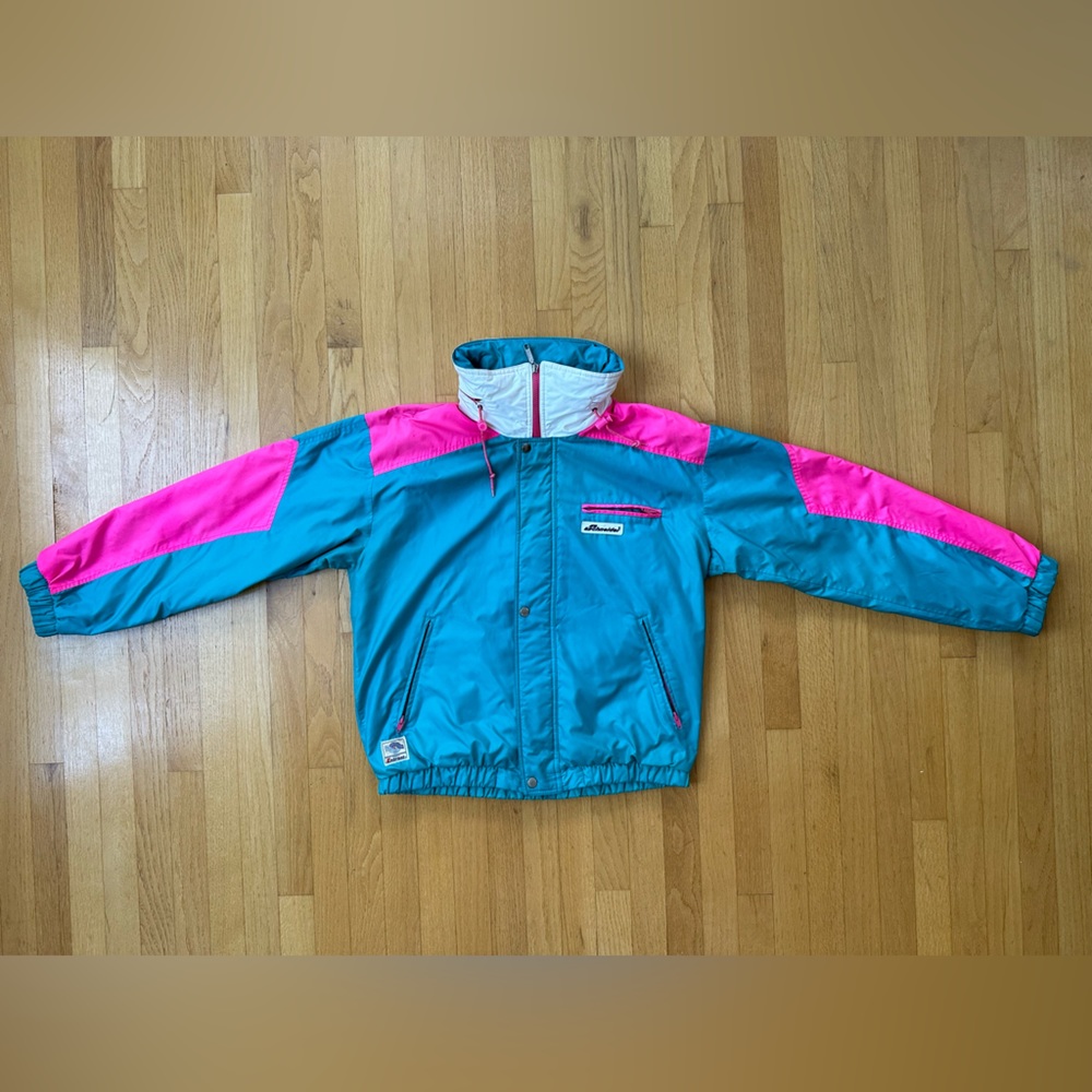 VINTAGE (90s) SCHNEIDER PINK & GREEN SKI JACKET SIZE LARGE